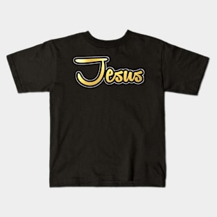 Shiny black and Gold JESUS word ver1 Kids T-Shirt